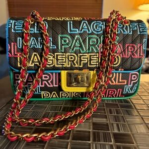 🔥 KARL LAGERFELD PARIS Black Multicolor Logo Crossbody Bag. Chic Classy Bag. 😘